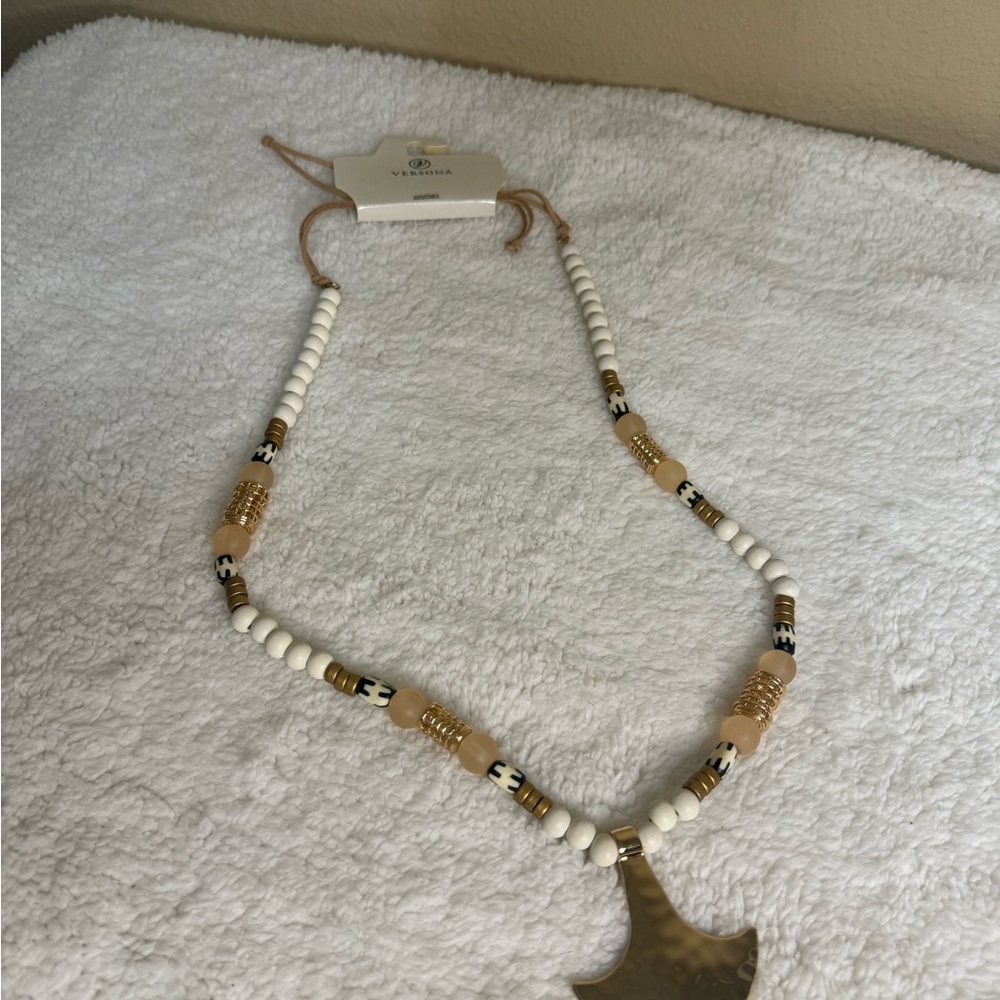Gold and Cream Crescent Necklace - Picture 2 of 10